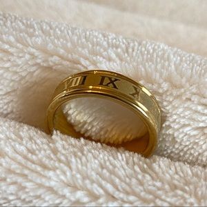 Roman Numerals Men Stainless Steel Gold Tone Ring Size 7